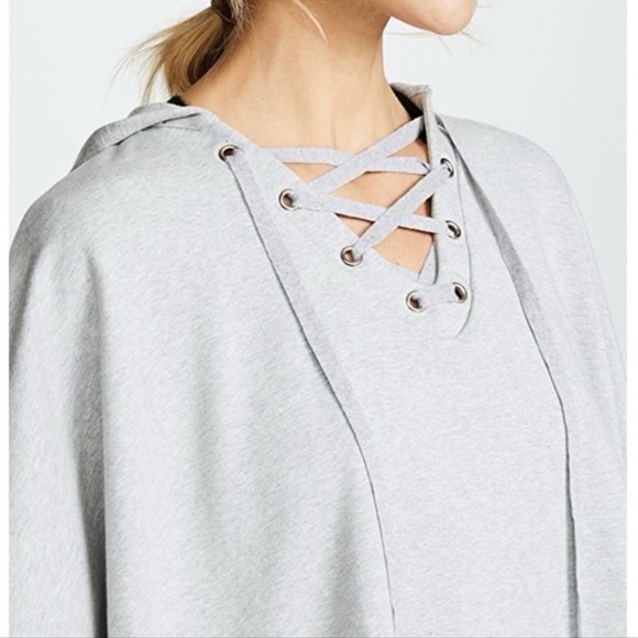 L'AGENCE Lizzy Lace Up Grey Hooded Poncho - Picture 4 of 16